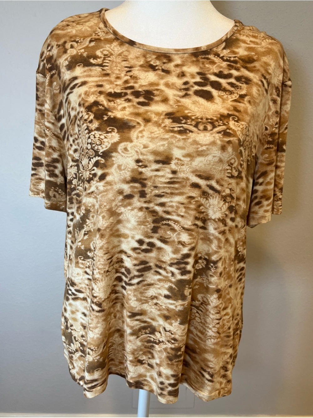 VTG St. John Sport marie gray top L Geometric Print Quiet Luxury USA grannycore